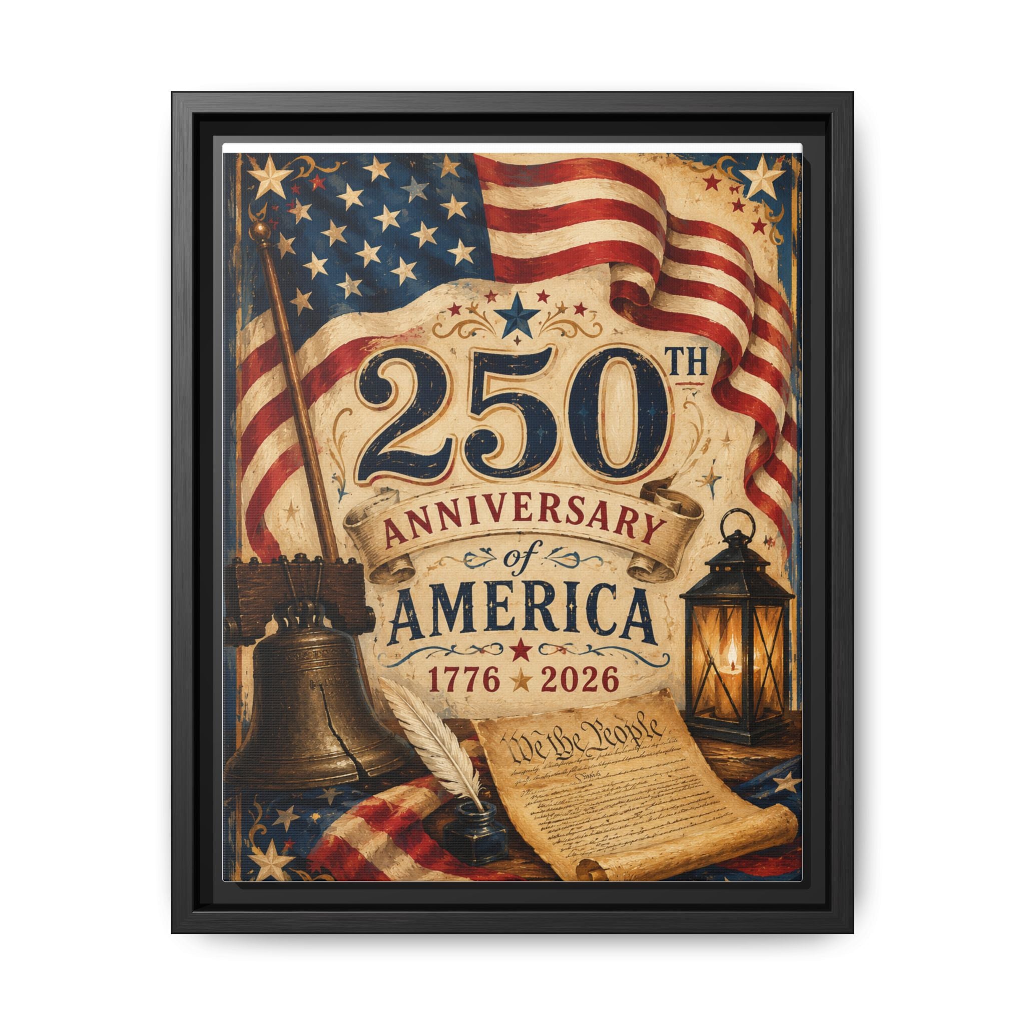 250th Anniversary of America Framed Canvas Print — Patriotic 1776–2026 Wall Art