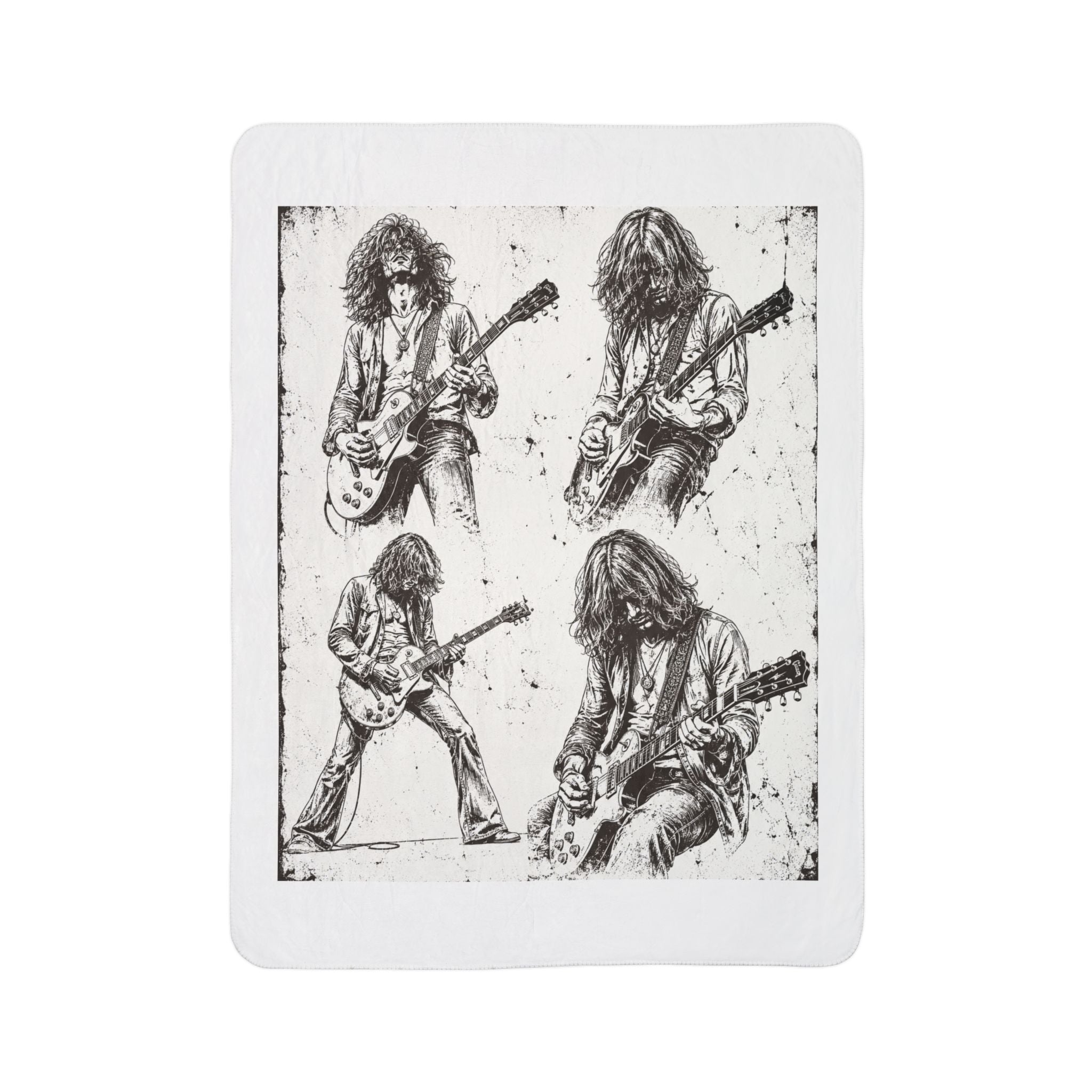 Rock Guitarist Sketch Fleece Sherpa Blanket – Vintage Musician Print Cozy Throw