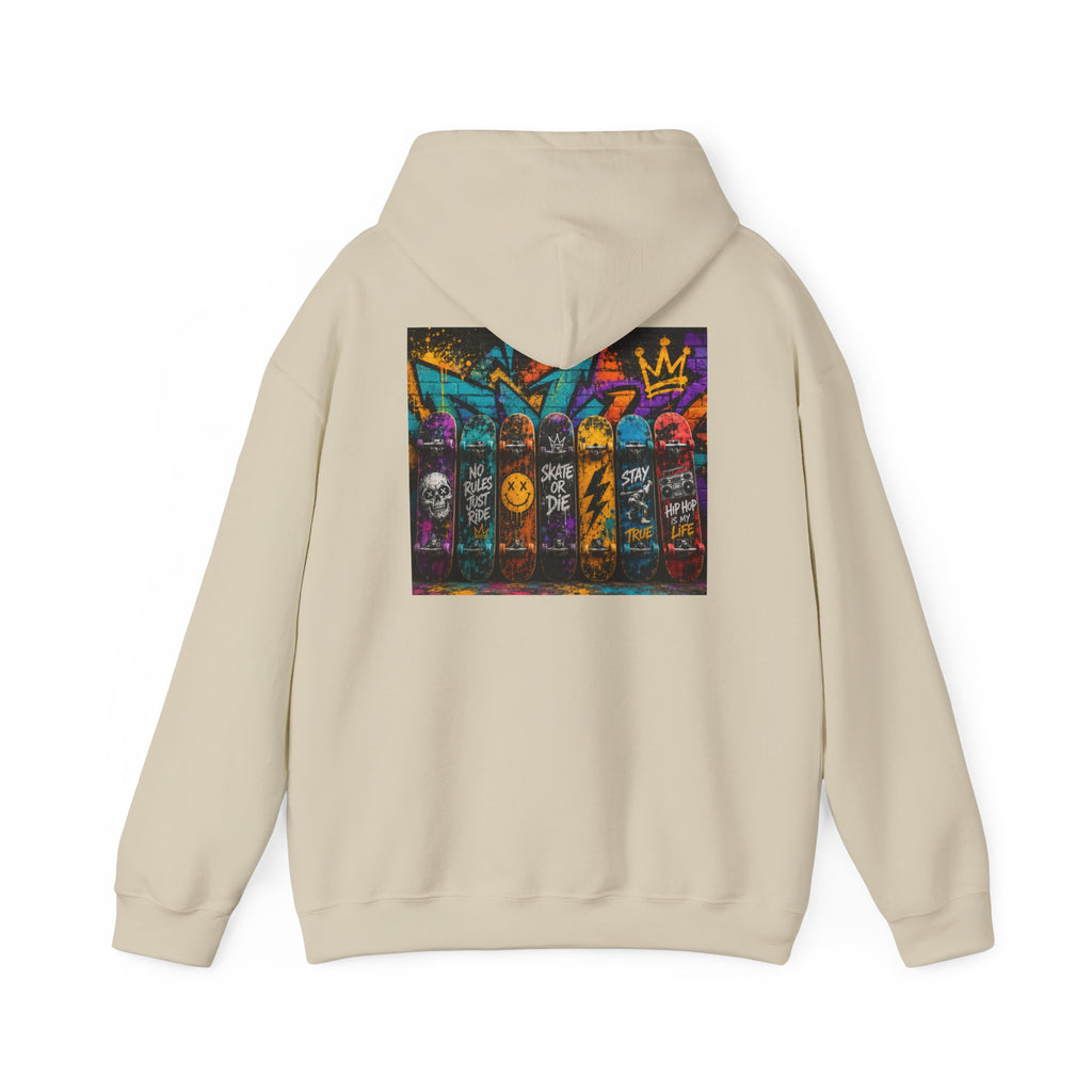 Skate Crew Graffiti Hoodie — Urban Skateboard Art Pullover