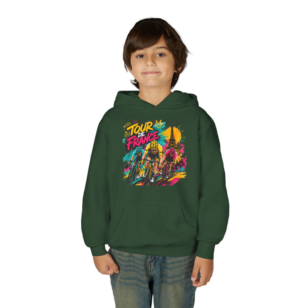 Tour de France Youth Hoodie — Colorful Cycling Graphic Sweatshirt