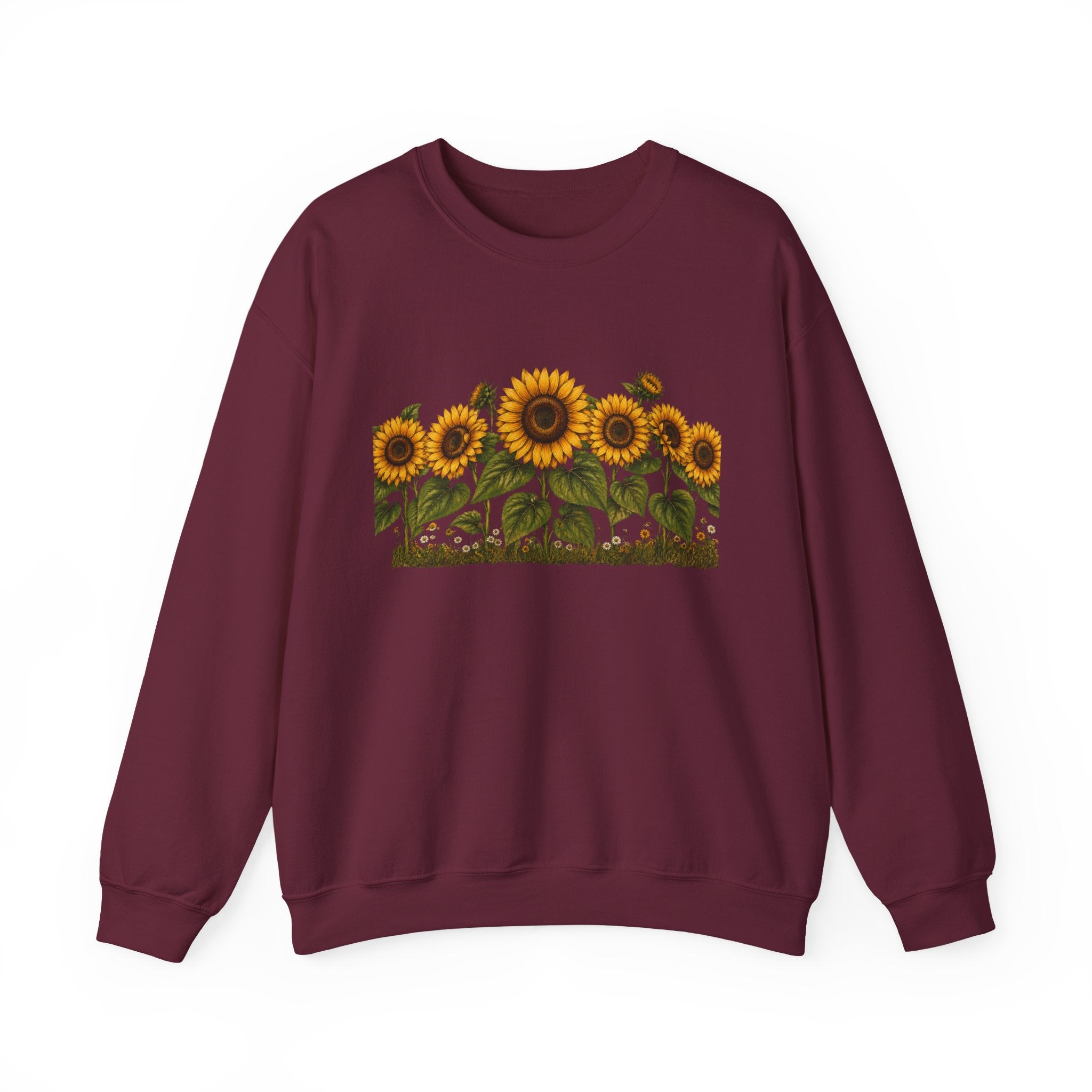 Sunflower Field Crewneck Sweatshirt — Vintage Botanical Floral Pullover