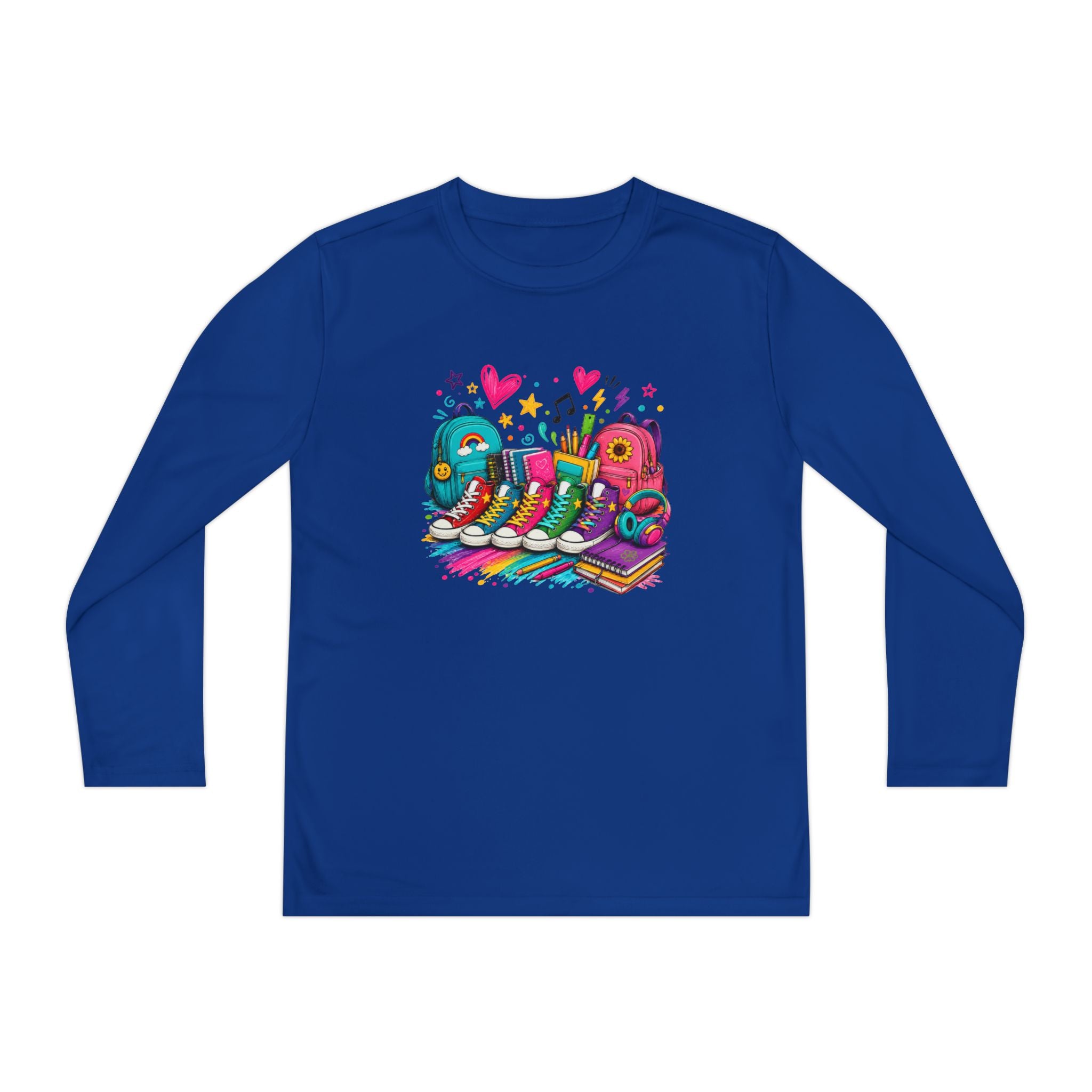 Youth Long Sleeve Tee — Colorful Sneaker Party Graphic