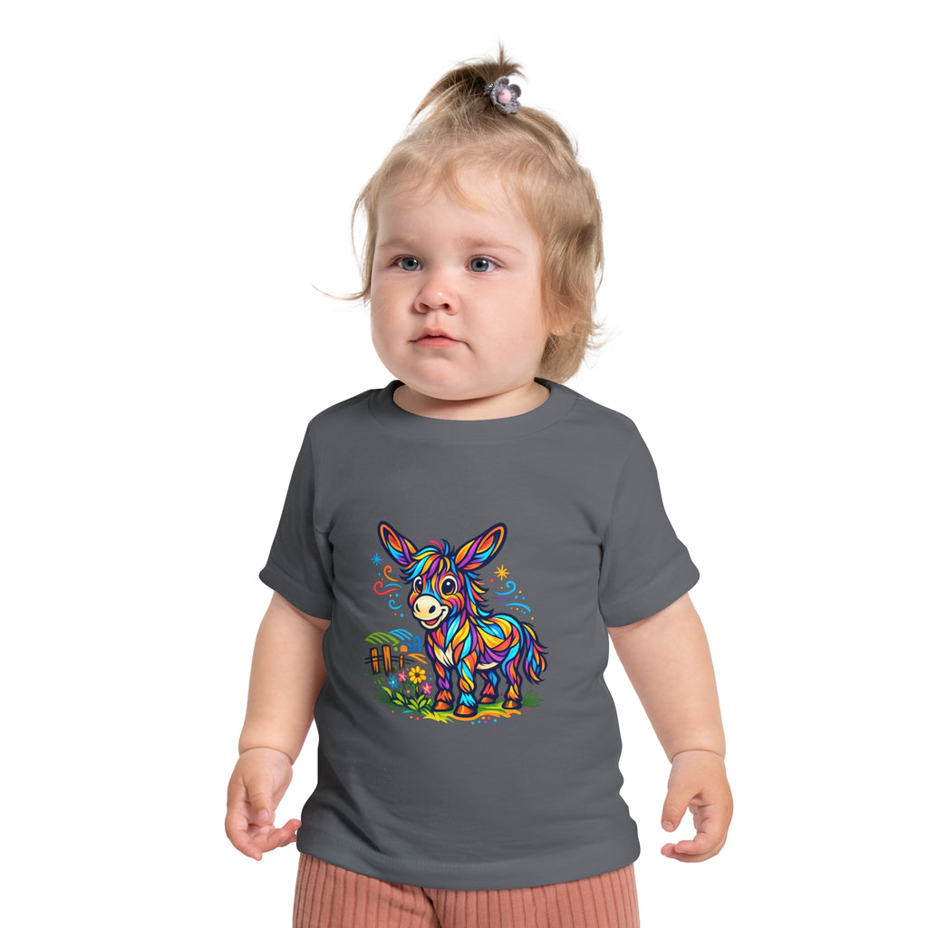 Baby T-Shirt — Colorful Rainbow Donkey Cute Farm Animal Tee for Infants