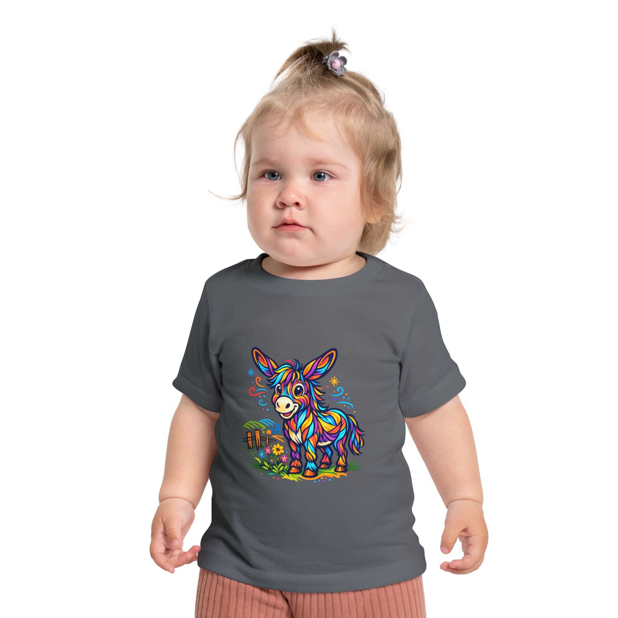 Baby T-Shirt — Colorful Rainbow Donkey Cute Farm Animal Tee for Infants