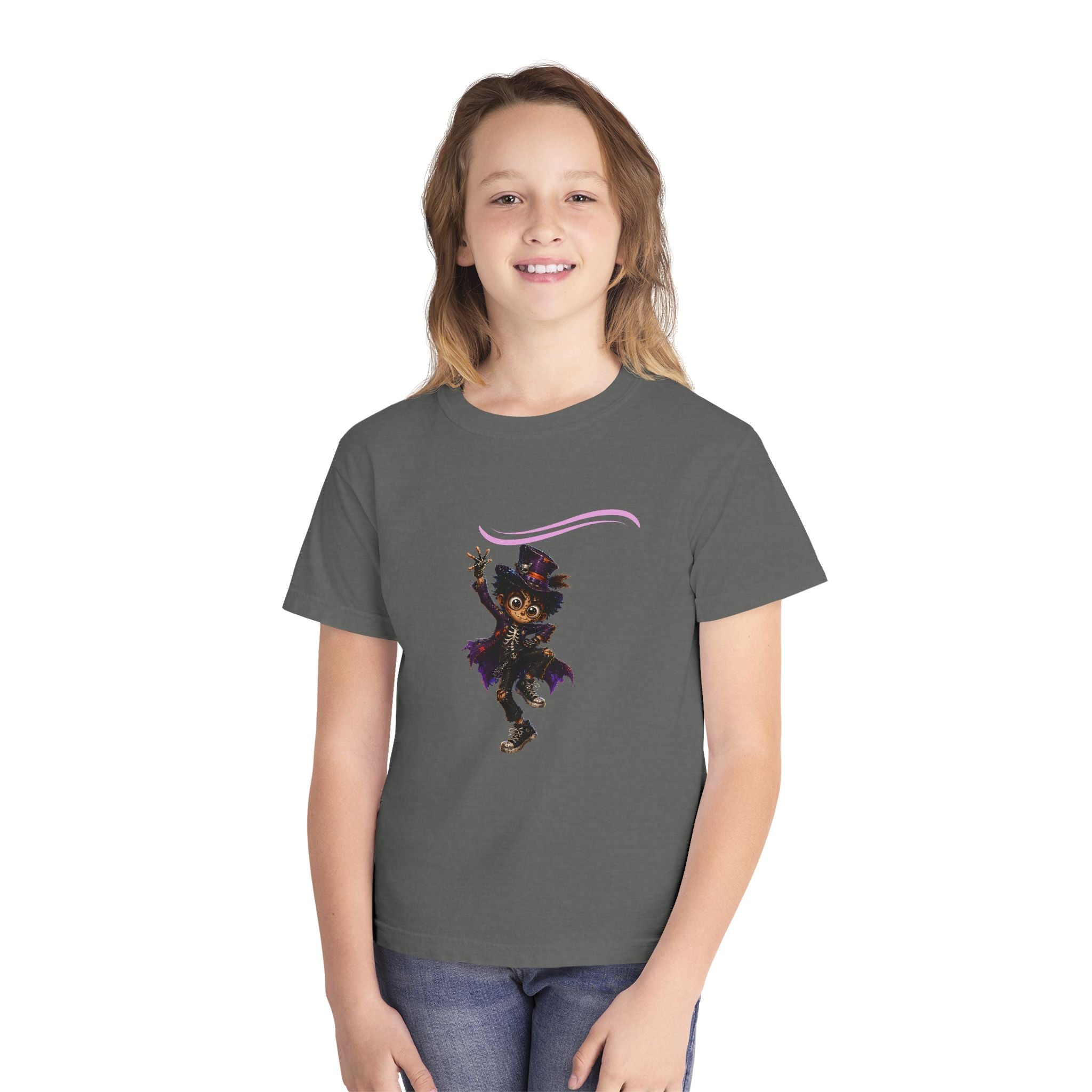 Kids Halloween Cat Witch T‑Shirt — Cute Dancing Black Cat in Witch Costume